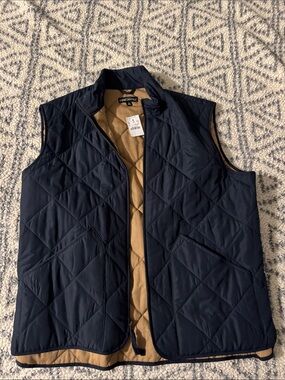 J. Crew Quilted Navy Vest with Tan Lining